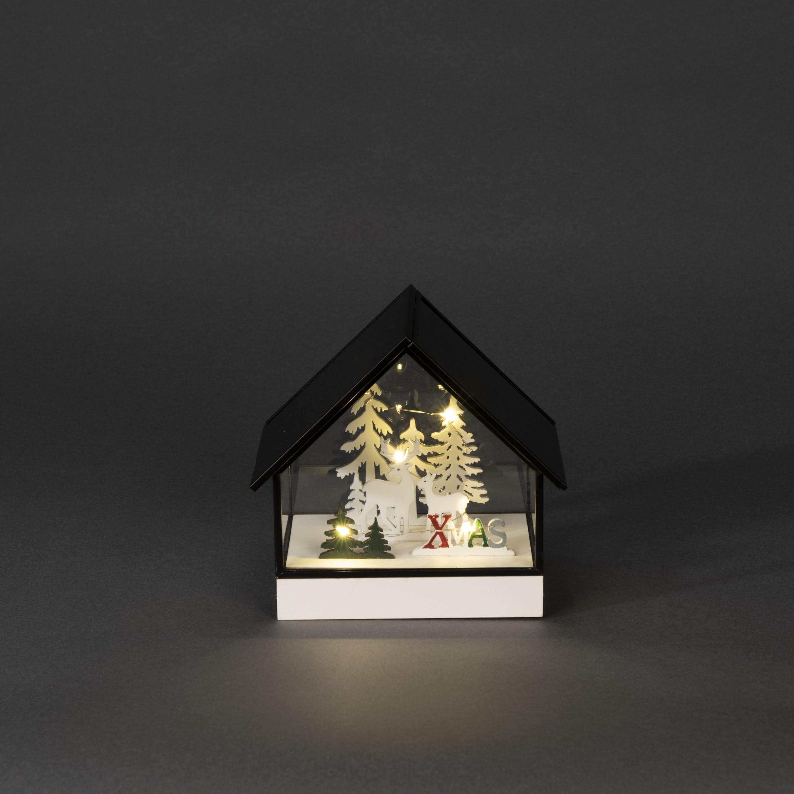 Konstsmide Elegant Glass Lantern with Wooden Base - 5 Warm White LEDs, Battery Operated, 6H Timer - Image 2