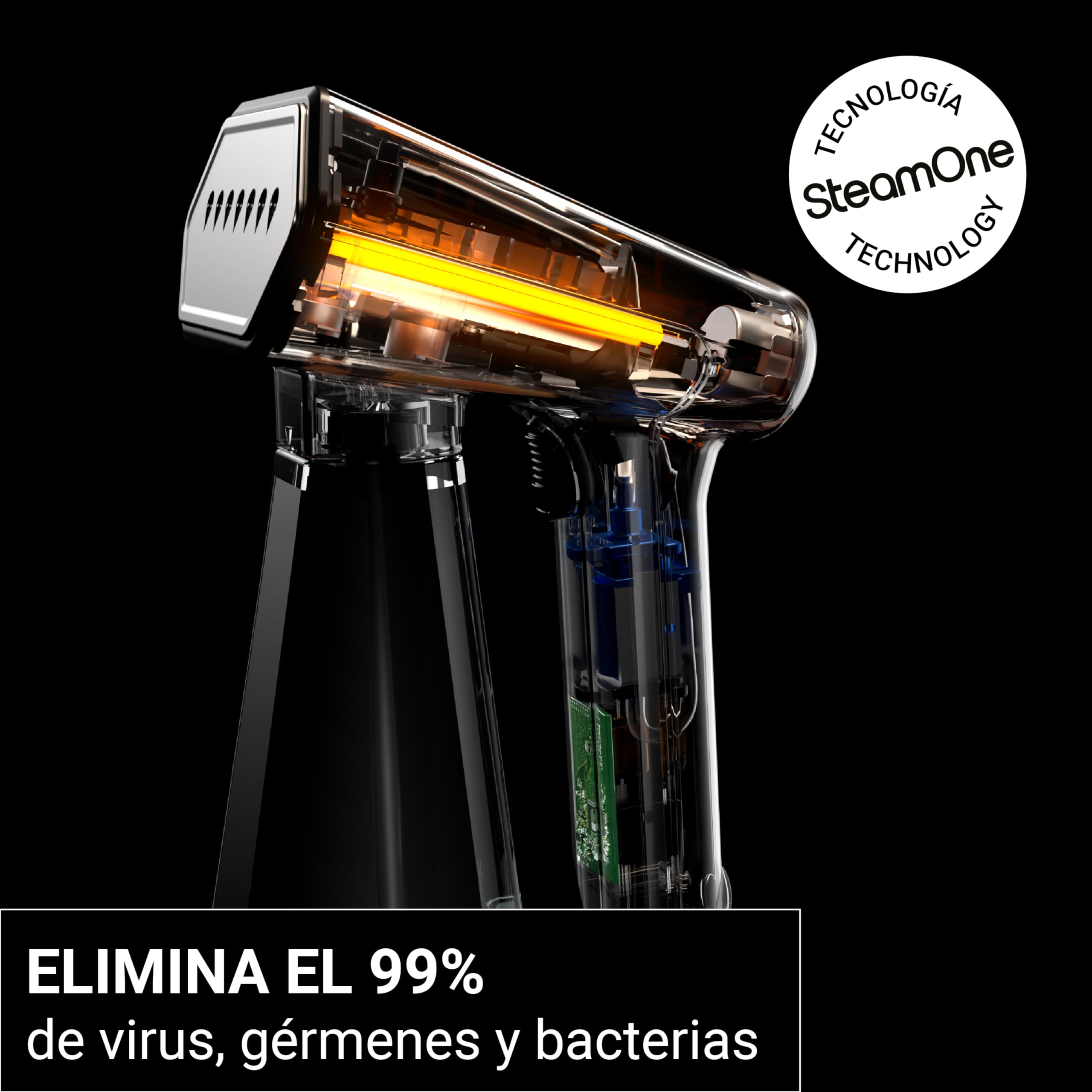 STEAMONE - Plancha de Vapor Steamer 2000W 30g/min - Grande Deposito 300ml - Cable de 3m - Plancha Vertical Portátil Autonomía 20min - Elimina 99,99% de Impurezas - Lista en 40s - SN300SB