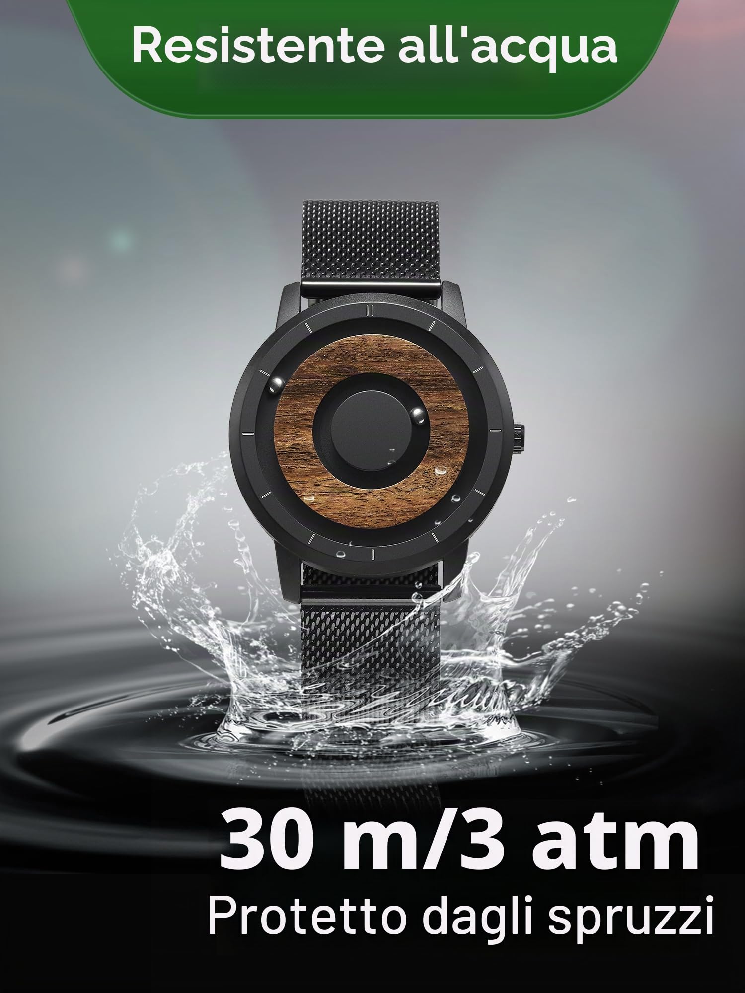 EUTOUR Orologio in Legno da Uomo Magnetico Moda Semplice Nessun Vetro Cuscinetto a Sfera 3ATM Quarzo Orologi da Polso da Uomo con Cinturino in Legno