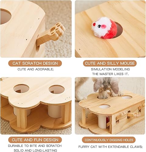 Miniatura 7 de Whack-a-mole - Juguete interactivo de madera para gatos de interior, caja de juguetes interactiva para mascotas, rompecabezas para gatos de todas