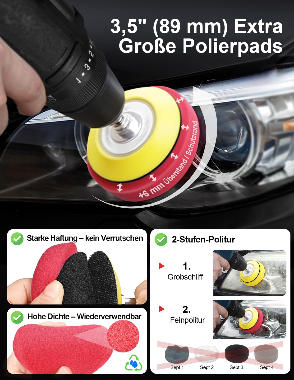 268 Stück Schleifpapier Klett 75mm, Körnung 80-5000 Scheinwerfer Aufbereitung Set- Polieraufsatz Akkuschrauber, Schleifaufsatz für Akkuschrauber, Auto, Holz, Scheinwerfer