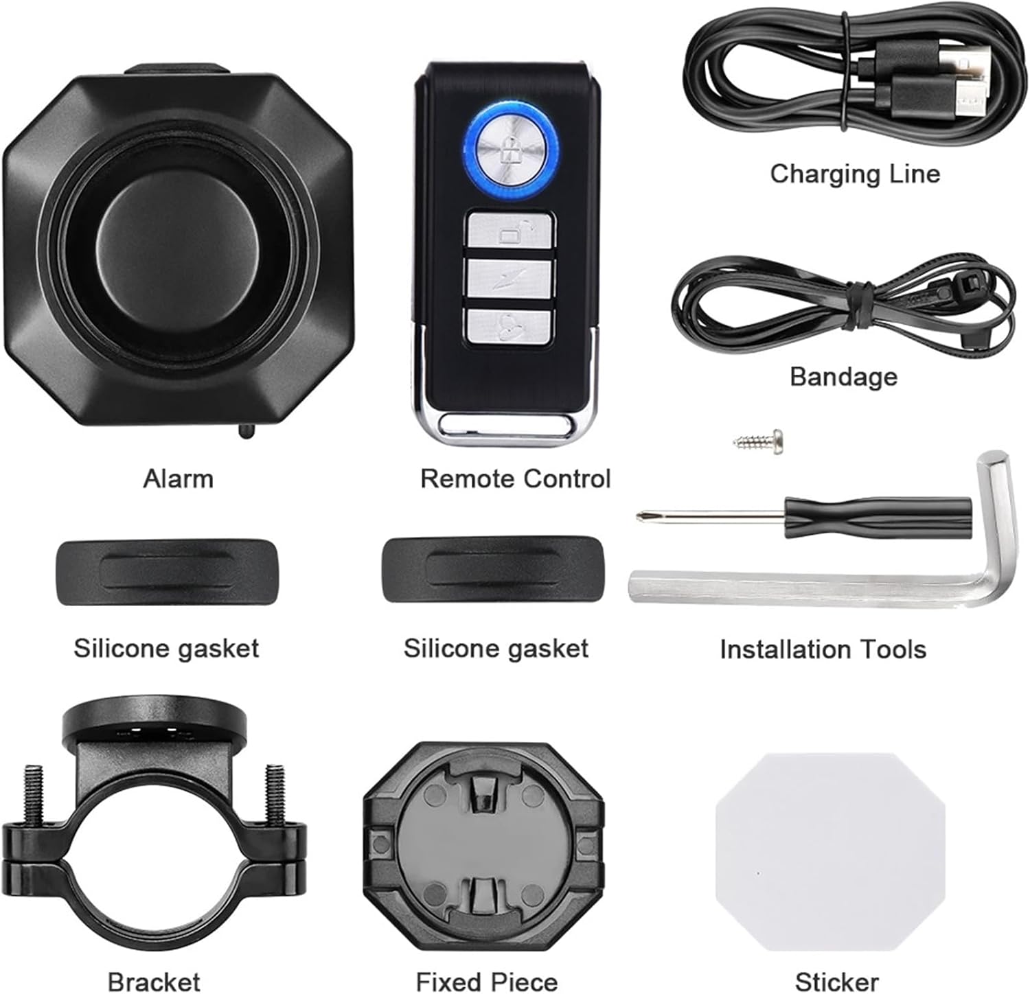 Mengshen Rechargeable Bike Alarm with Remote Control Wireless Anti-Theft Burglar Siren Motion Sensor 110 dB Waterproof Suitable for Bicycle Motorcycle Scooter Vehicle Trailer