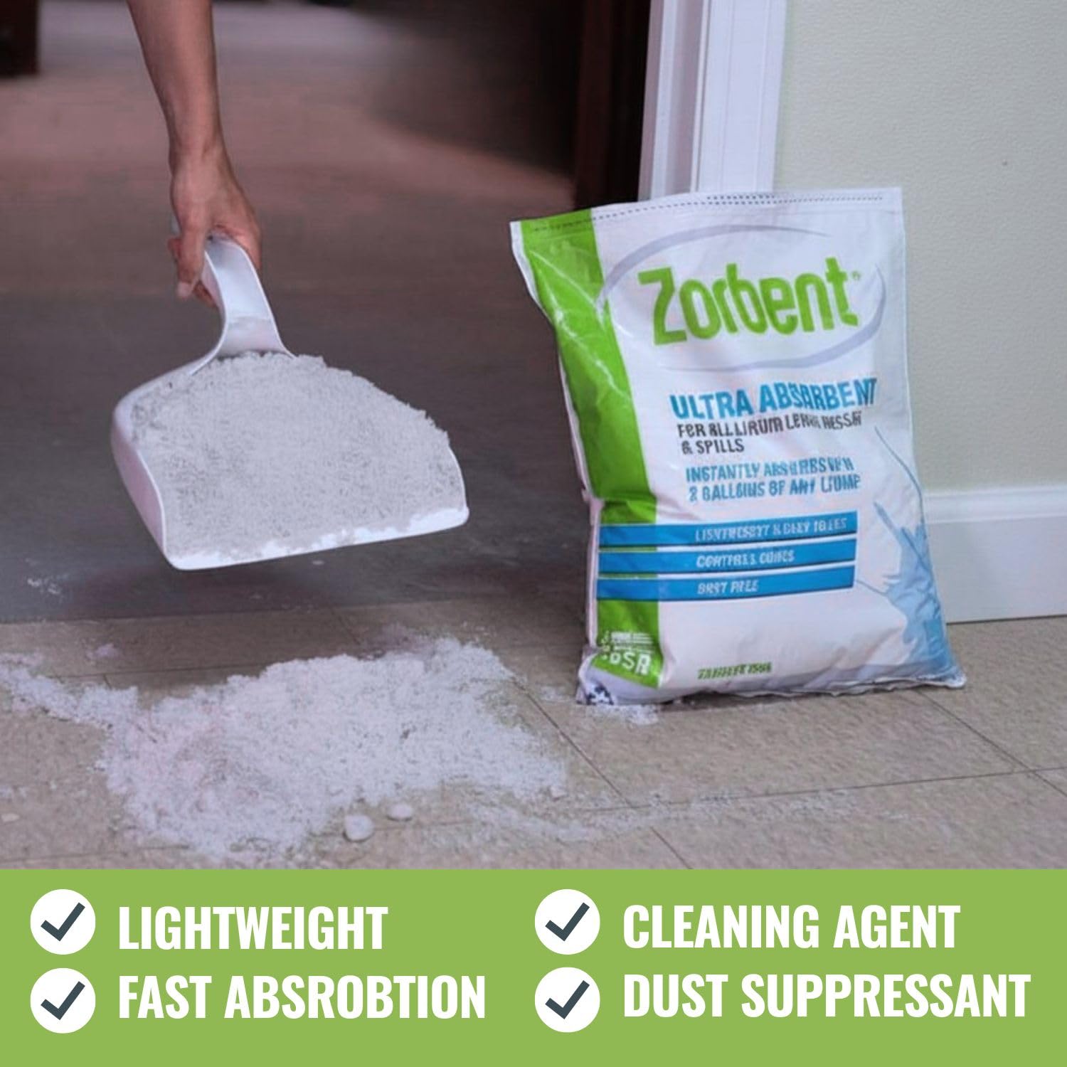Zorbent Kit de derrames de líquidos, 16 veces más absorbente que la arcilla, vómito de grado comercial, orina, aceite, todo el polvo líquido para derrames limpia rápidamente los desastres repulsivos,