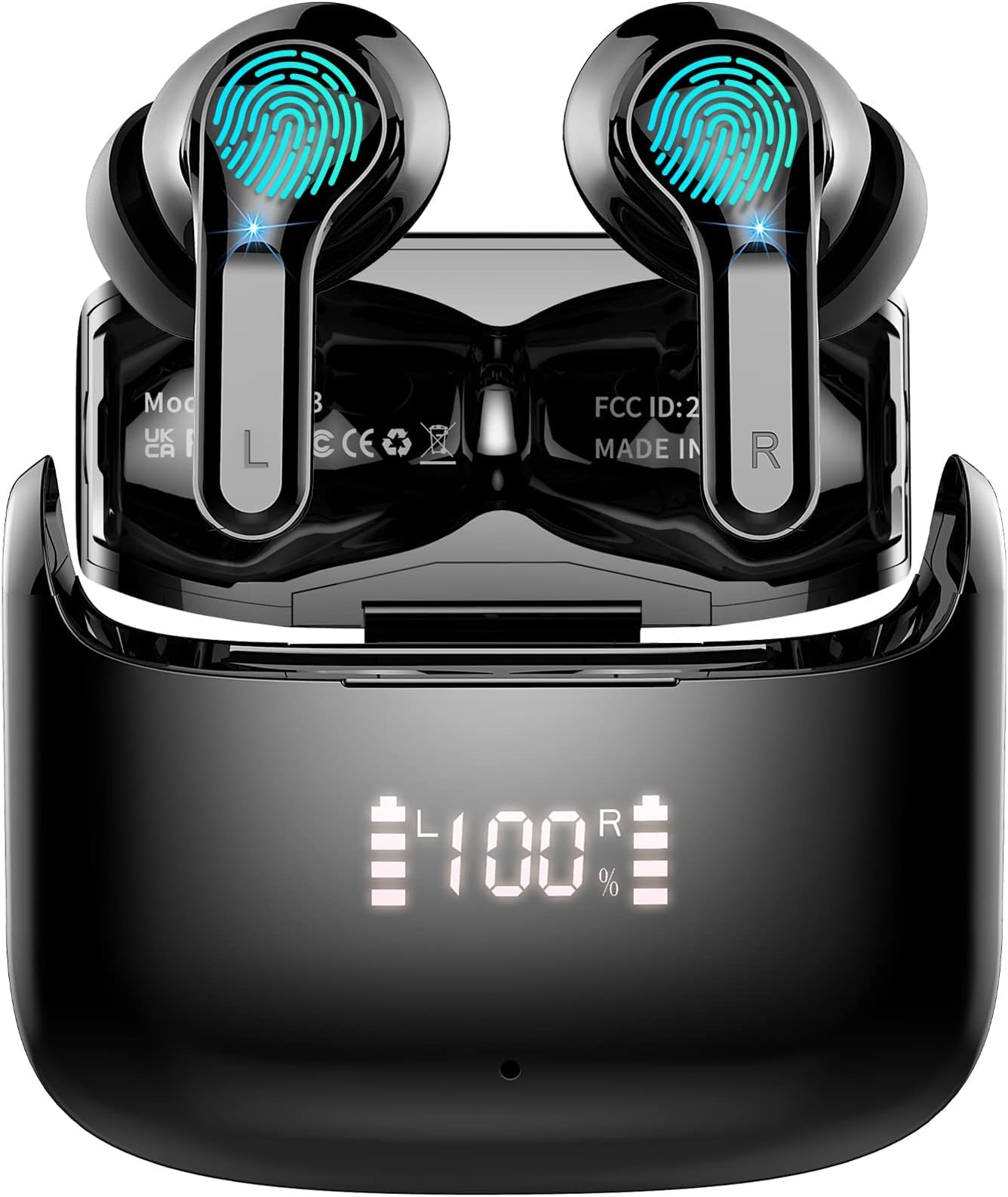 Wireless Earbud, Bluetooth Headphones 5.3 Stereo Bass Earphones 2023 Noise Cancelling 40H Dual Mic Call Earbud in-Ear USB-C LED Display IP7 Waterproof Sport Headset for Android iOS
