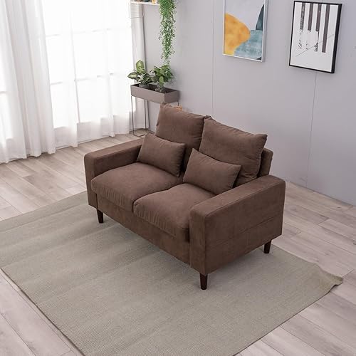 Miniatura 6 de Panana - Sofá modular de 2 plazas con cojines de respaldo reversibles y de tela moderna, para apartamento pequeño (color marrón, 2 plazas)