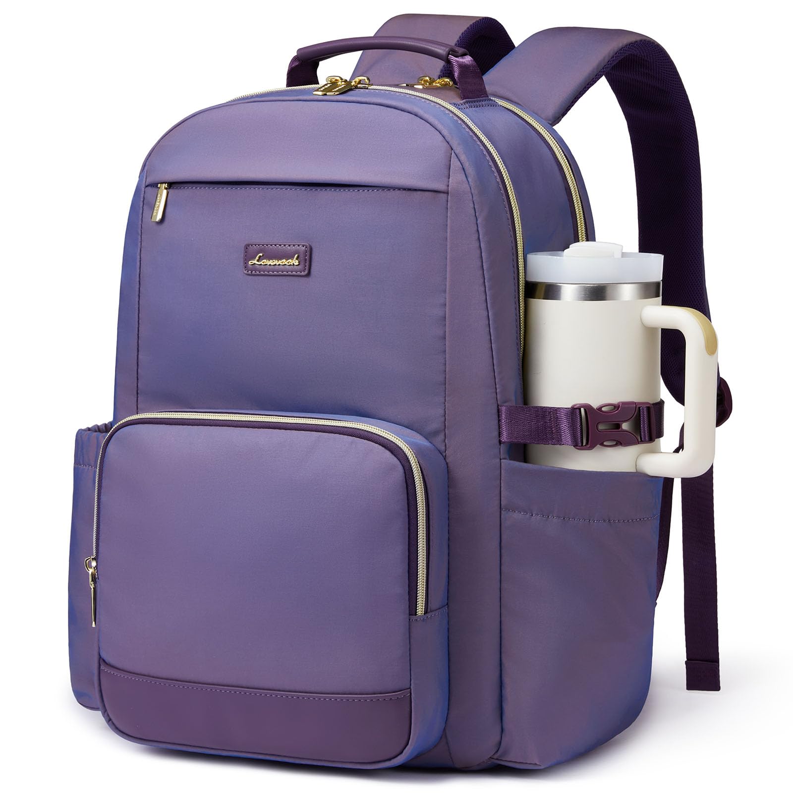 LOVEVOOK Laptop Backpack for Women with Pouch Pocket for Large Capacity Cup,15.6 Inch Laptop Computer Bag Travel Backpack Purse,Waterproof Work Business Backpack College Teacher Bags,Violet