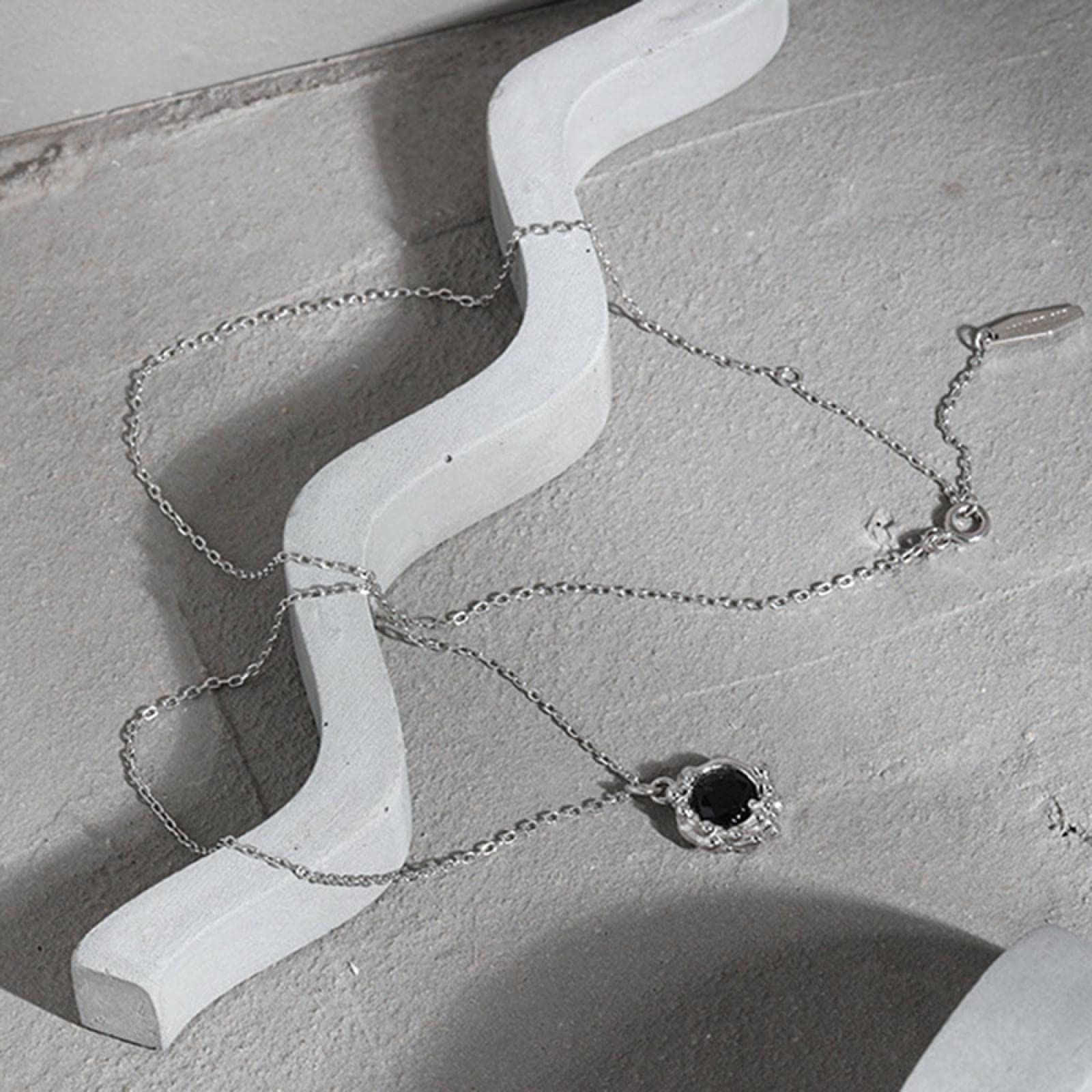 Collane per donna in argento sterling 925 con ciondolo in zircone nero, collana a catena lunga, girocollo, anelli intercambiabili, orecchini, set di regali