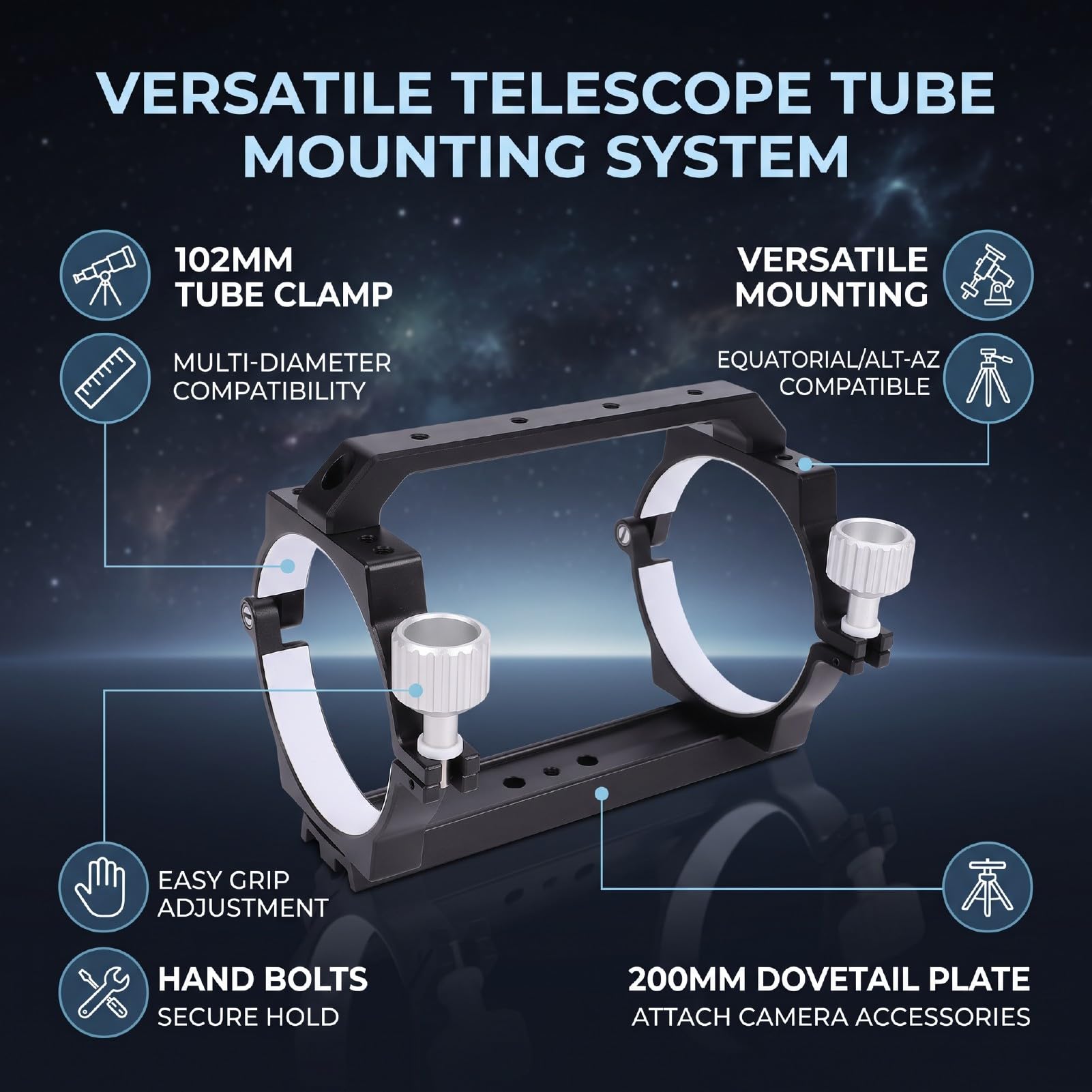 Sxhlseller Abrazadera para Tubo de Telescopio con Anillo de Fijación de