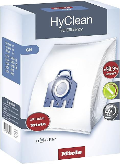 Miele 9917730 HyClean 3D Efficiency GN Vacuum Cleaner Bags, Keep Dust inside the Vacuum Cleaner, 4 Count (Pack of 1)