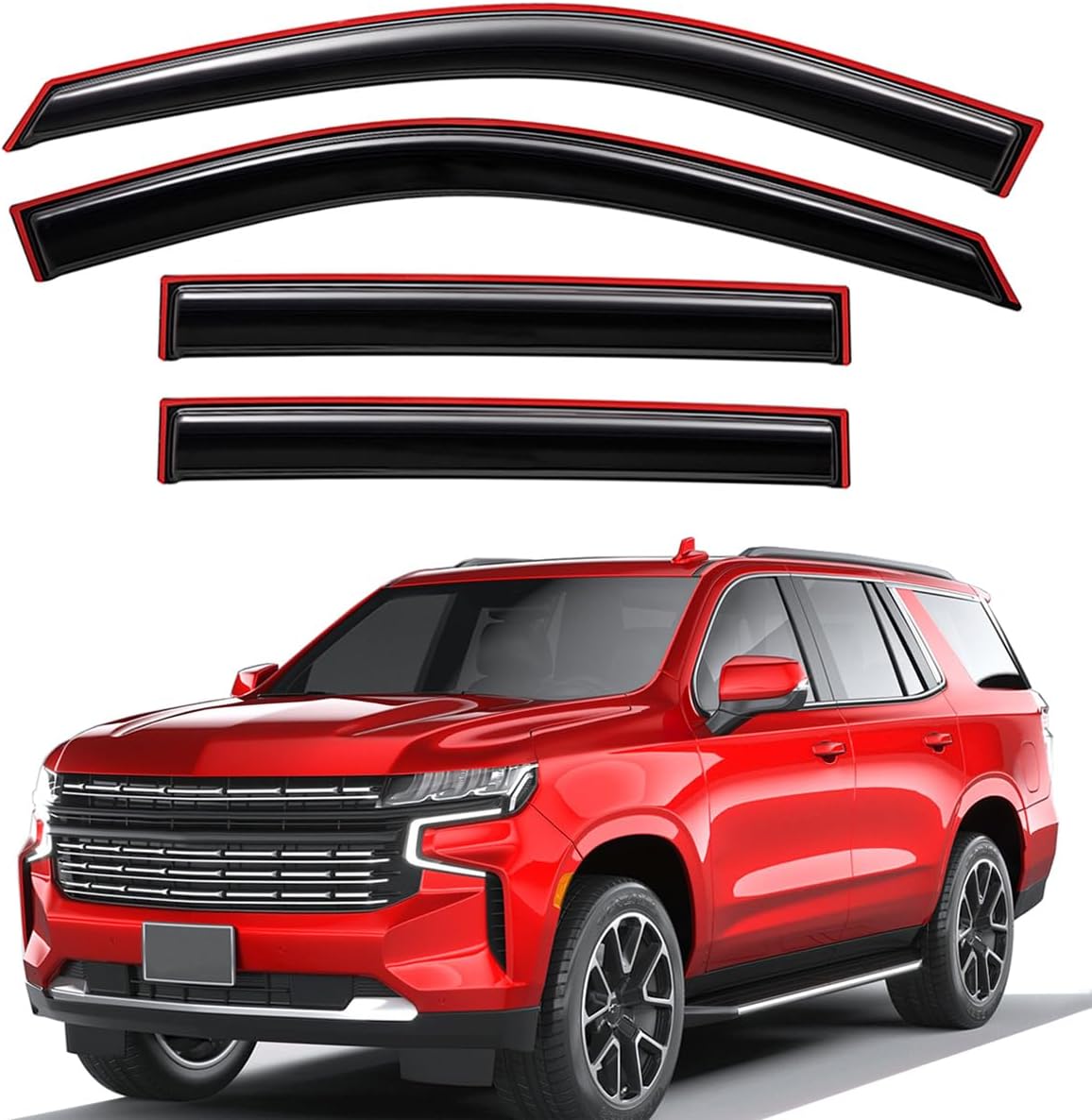 Lightronic Extra Durable Clip-on in-Channel Auto Vent Window Visor, Fits 2021-2025 Chevrolet Tahoe, GMC Yukon & Cadillac Escalade, UV Protection Rain Guard, Original Wind Deflector, Smoke, 4-Pcs