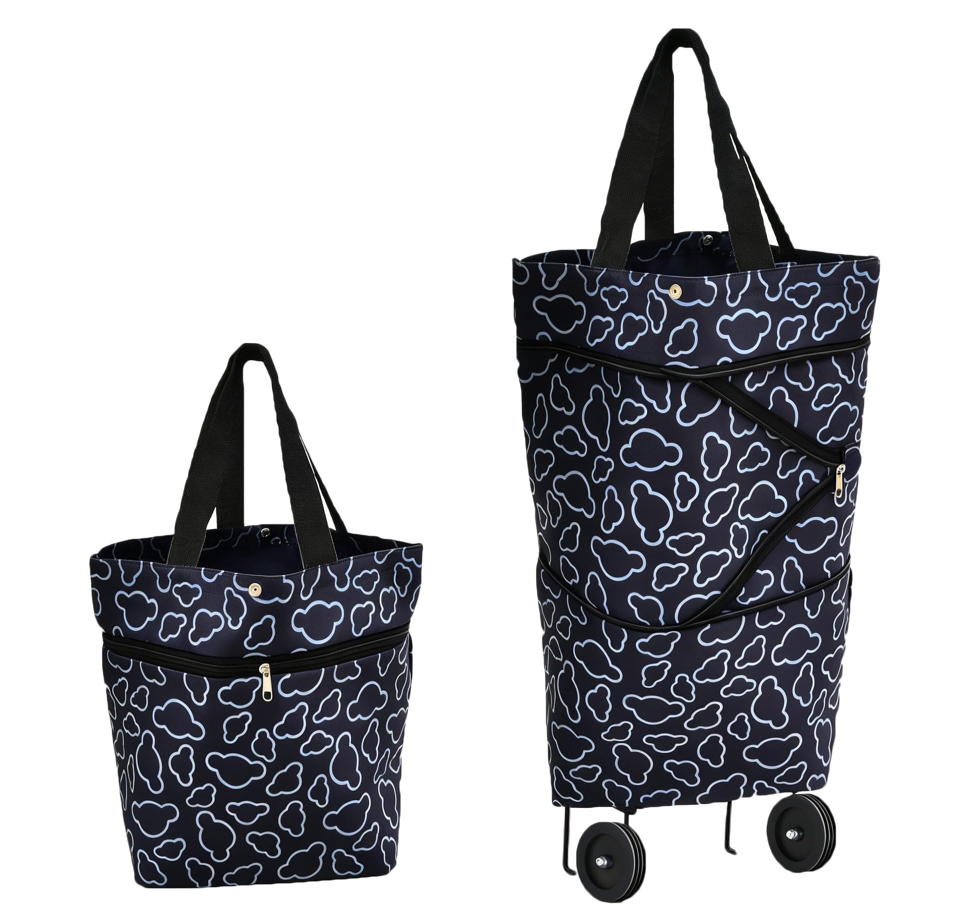 Collapsible Shopping Bag with Wheels Portable Shopping Cart with 360° Swivel Wheels Rolling Tote Bag Reusable Grocery Bag Trolley Bag on Wheels for