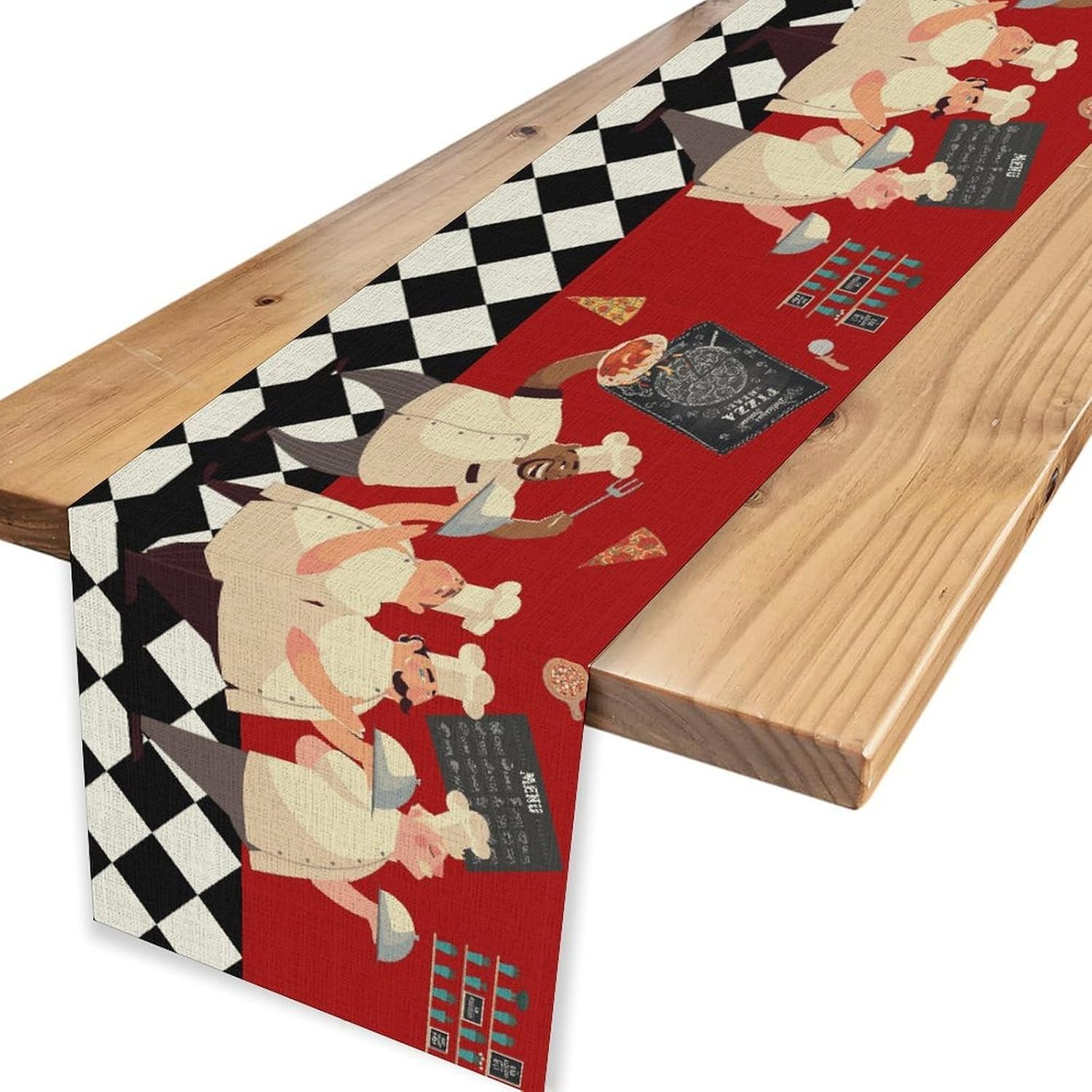 Fat Chef Table Runner, Retro Plaid Chef Cooking Buffalo Plaid Checked Farmhouse Kitchen Dining Table Scarf for Holiday Kitchen Living Room Home Party Decor 13x36 inch