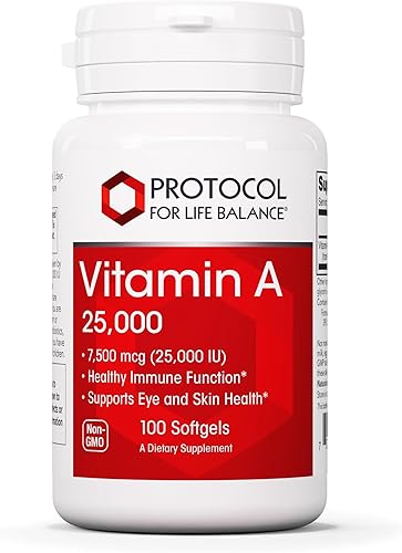 PROTOCOL FOR LIFE BALANCE Vitamina A 25,000 UI - Salud ocular, retina e inmune - 100 cápsulas blandas