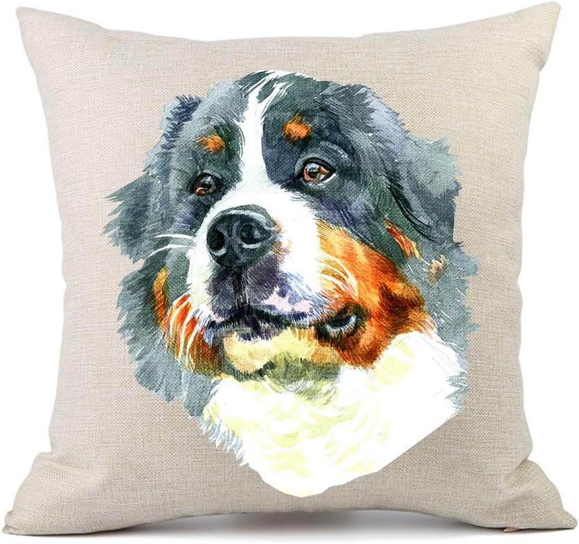 Moyun Cute Pet Bernese Mountain Dog Pattern Cotton Linen Throw Pillow Case Cushion Cover Car Sofa Home Decor 18 x 18 inches