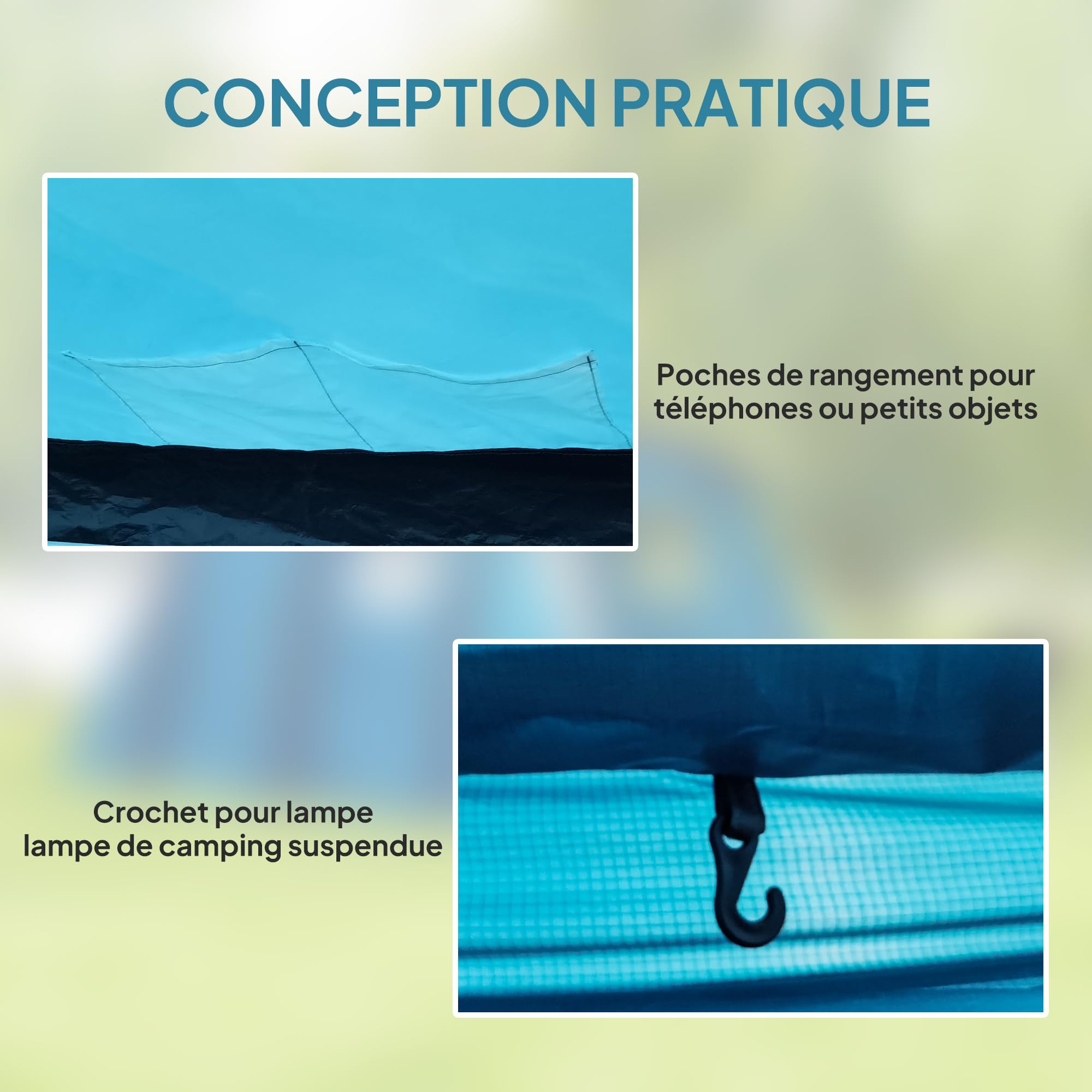 Outsunny Tente de Camping Gonflable Tente Gonflable Tunnel 3 à 6 Personnes avec Chambre à Coucher, Salon et Porche Pompe à Air Sac de Transport Inclus Montage Rapide 420 x 200 x 150 cm Bleu