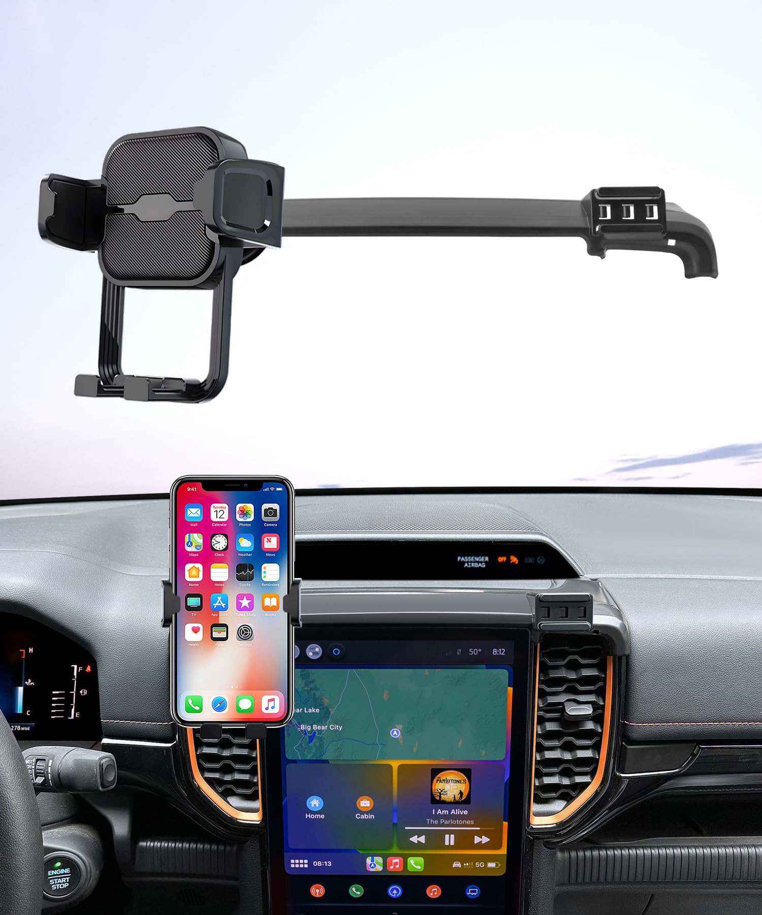 Samochodowy uchwyt na telefon do Ford Ranger 2024 2025, obrót o 360°, stały klips do ekranu 30.5 cm, akcesoria samochodowe, uchwyt nawigacyjny, dekoracja wnętrz, uchwyt na telefon komórkowy