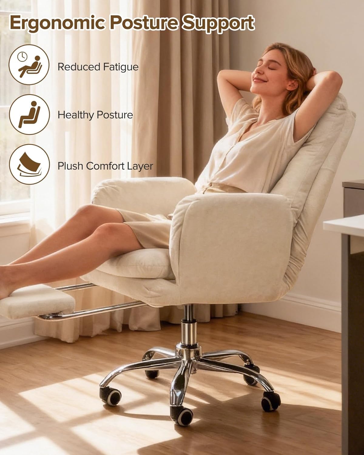 Heavy Duty Comfortable Office Chair with Footrest, Recliner Gaming Chair with Flip-Up Armrests for Pet & Cross-Leg Sitting, Ergonomic Desk Chair for Work & Rest