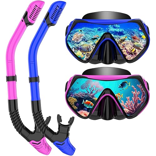 Snorkeling Gear for Adults, Dry-Top Snorkel Set Scuba Diving mask, 180°Panoramic Wide View Professional Snorkeling Gear Breathing Freely Snorkel Mask