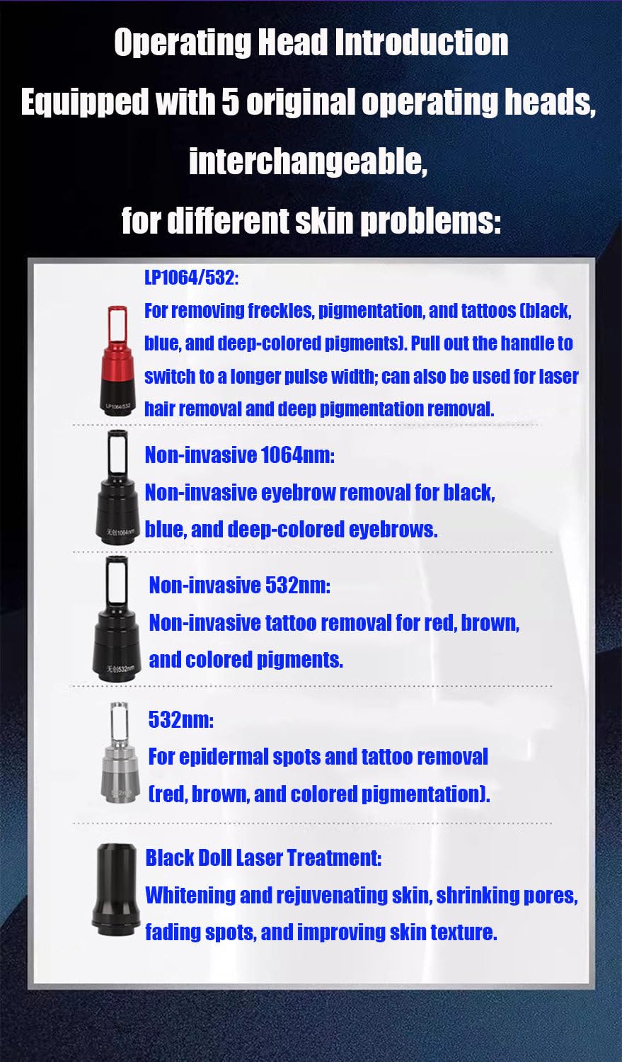 Máquina Profesional para Eliminar Tatuajes, Cejas, Labios y Ojos, tecnología láser de picosegundos, Elimina pigmentos y Manchas, blanquea la Piel y Elimina Manchas Negras. 6heads