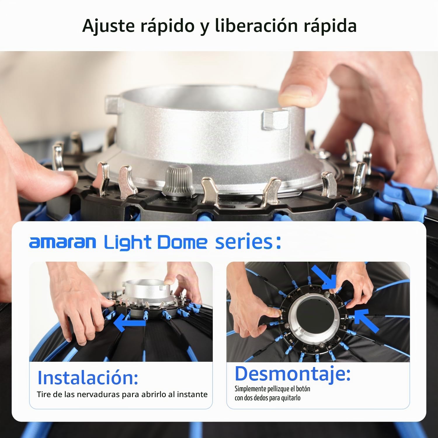 Amaran Light Dome 60, softbox Circular de 16 Lados de 60 cm con diseño de liberación rápida, Montura Bowens para luz Suave Ideal para Retratos, entrevistas y creación de Contenido de Video