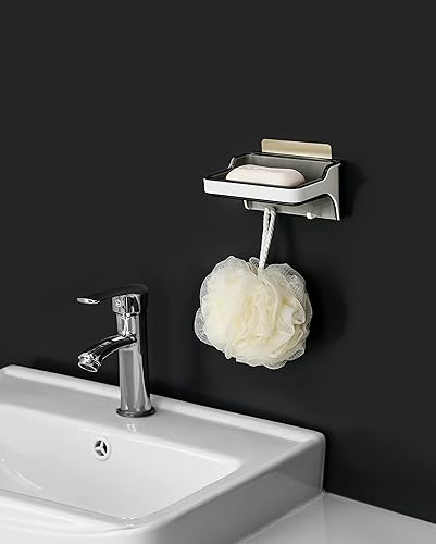 Miniatura 7 de Jabonera con ganchos, soporte para jabón, bandeja de jabón con drenaje para ducha, baño, cocina, soporte para jabón de bar, adhesivo para montar en
