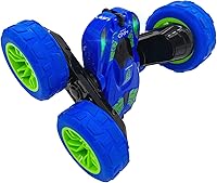 Vista 4 de Threeking - Auto de acrobacias con control remoto, juguete,con luces, conducción bidireccional y 360 grados, auto giratorio, color azul