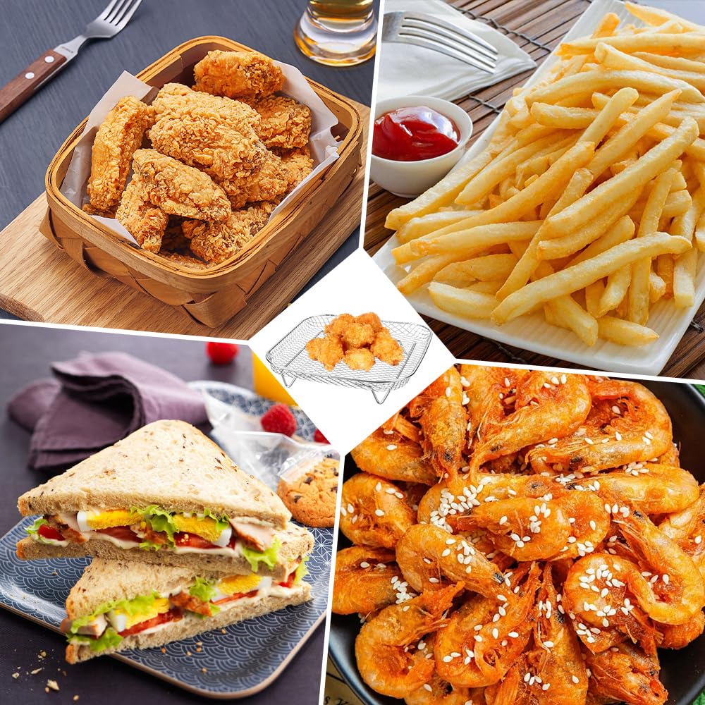 304 stal nierdzewna stojak do frytkownicy na gorące powietrze, 8 cali koszyki do frytkownic na gorące powietrze, kwadratowa kratka Airfryer, możliwość układania w stos, regał do frytkownic na gorące
