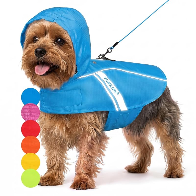 Capa de chuva para cães VIVAGLORY em poliéster com faixas refletivas, Blue, tamanho XS