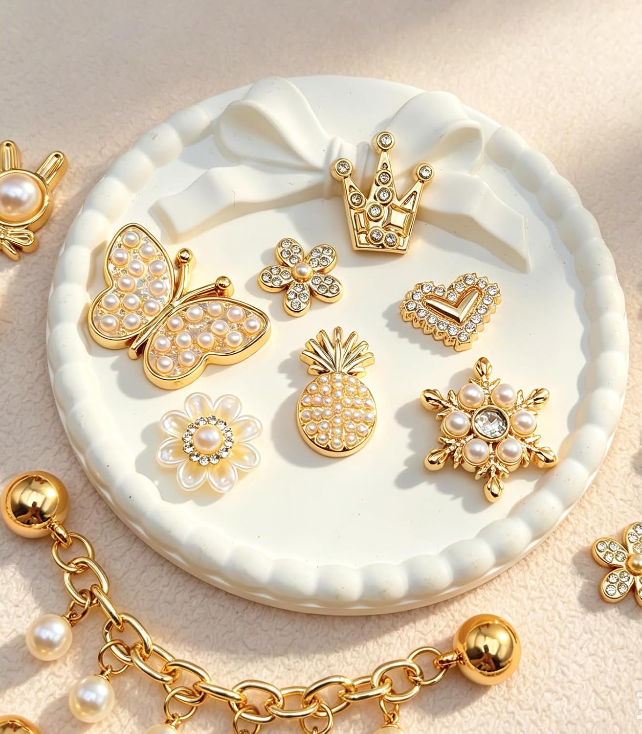 Bling Pearl Shoe Chains, 28Pcs Colorful Butterfly Shoe Charms for Girls