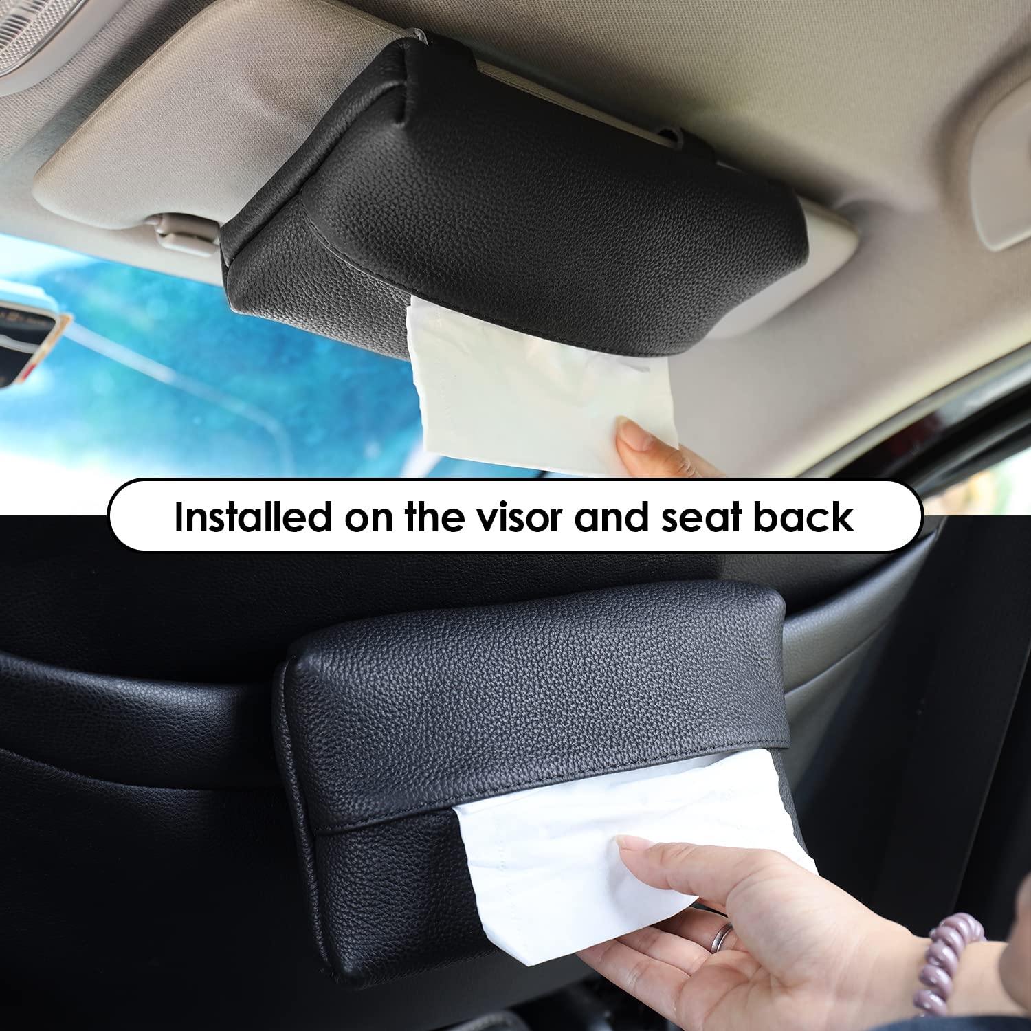 Car Leather Tissue Box Holder For Sun Visor – Black Or Khaki, 23x12.5x2cm