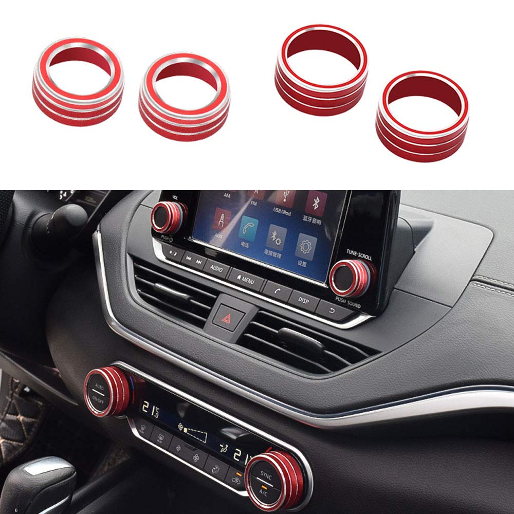 XITER Center Console Knobs AC Air Conditioning Button Audio Function Rear Mirror Knob Switch Cover Trim Compatible with Nissan Altima 2019 2020 2021-2025/Rogue 2021 2022 2023 2024(RED)