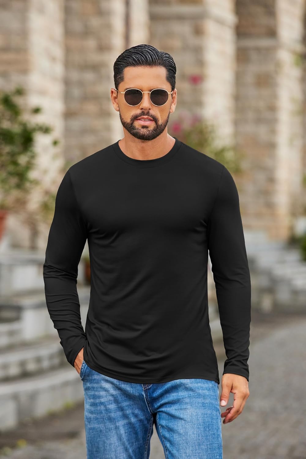 COOFANDY Mens Long Sleeve Tee Shirts Stretch Crew Neck Thermal Shirts Casual T Shirts for Men - Image 2