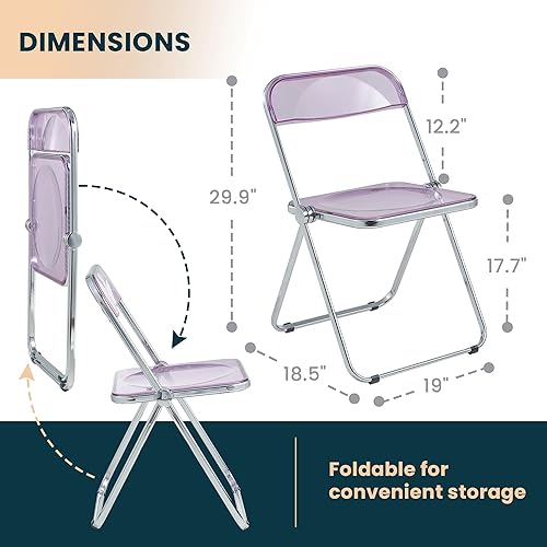 Miniatura 3 de LeisureMod Lawrence - Silla plegable de acrílico transparente moderna con marco de metal, juego de 2 (magenta)