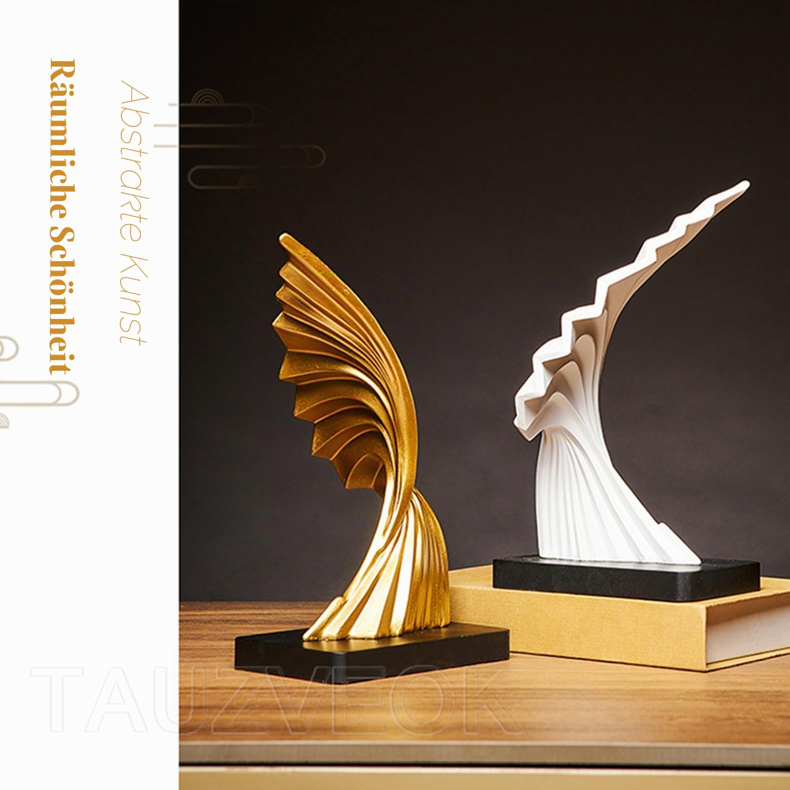 Modern Abstrakte deko skulptur, Ozeanwellen Handwerk Dekoration Wohnzimmer Statuen, für Schlafzimmer Tischdekoration Büro Wohnung skulpturen Deko, Harz,White d