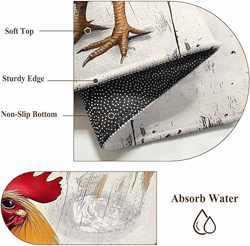 Miniatura 7 de 3.3ft Round Rug, Retro Rooster Non-Skid Rubber Backing Large Area Rugs - Living Room Bedroom Home Office, Watercolor Animals Farmhouse Indoor Floor