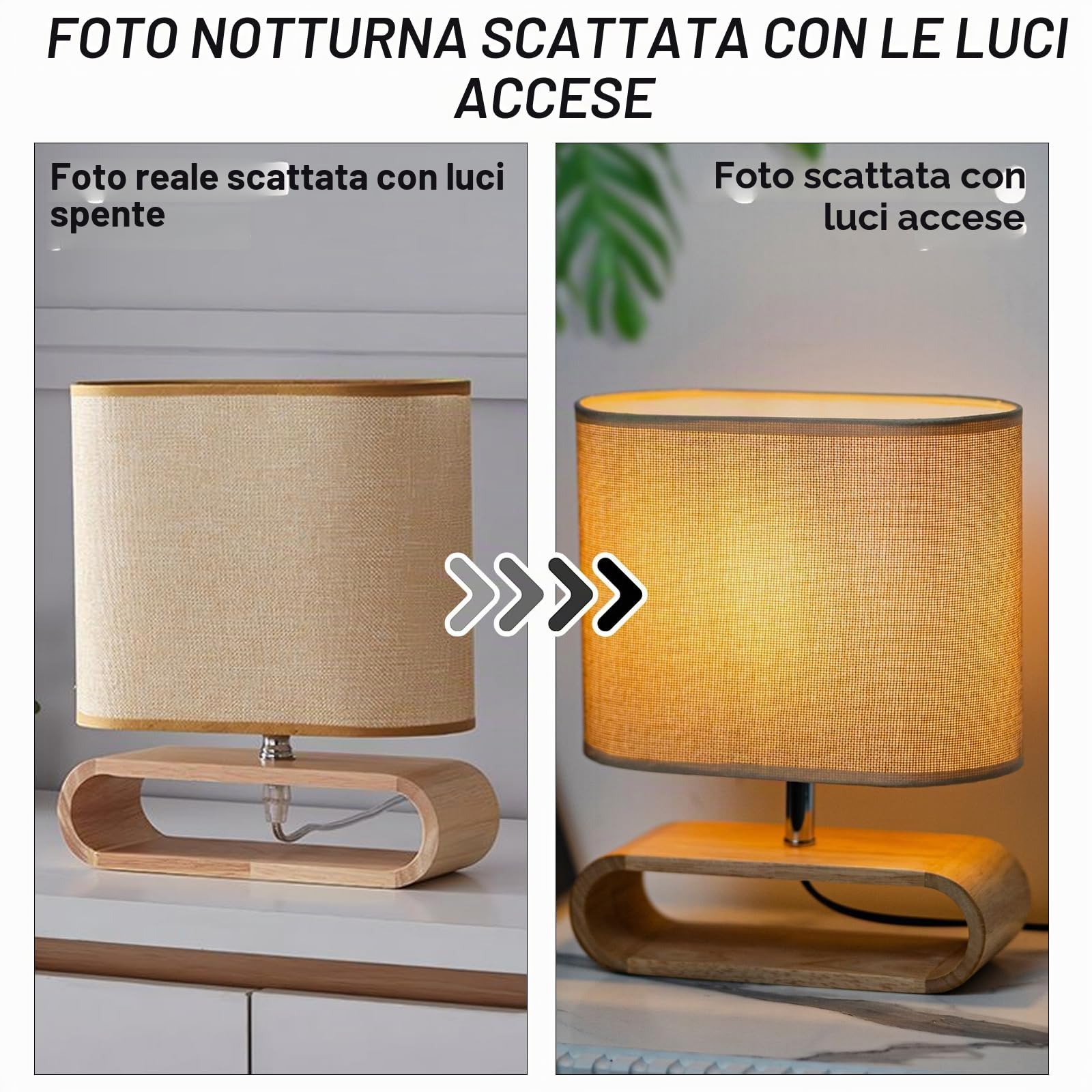 Lampada da comodino in legno, lampada da tavolo con attacco E27, lampada in legno con paralume in lino, stile country, illuminazione vintage per camera da letto e soggiorno, beige | Moderna lampada da