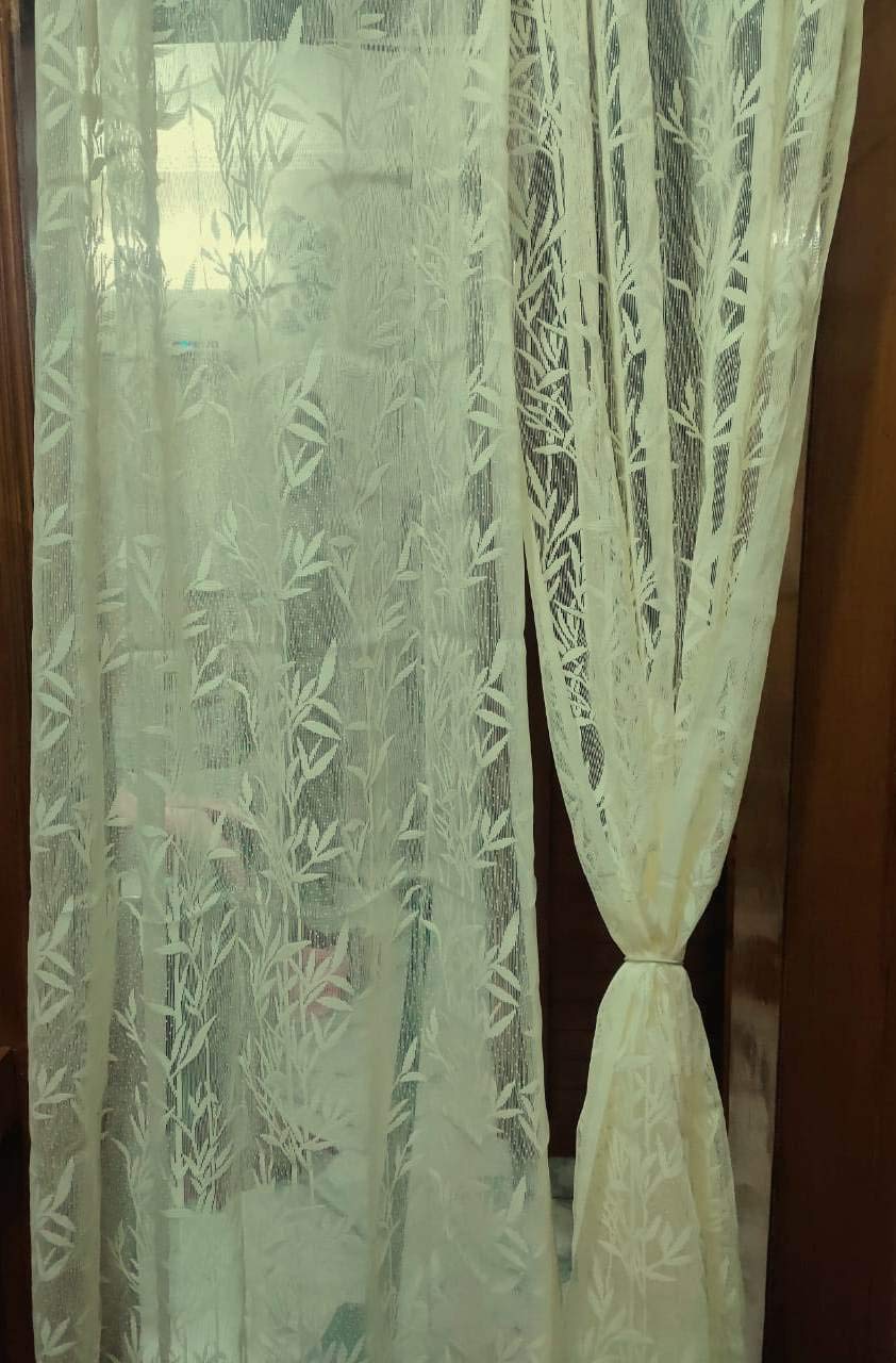 SpangleHomes 8Ft Grommet Curtains Door Curtain Set Of 2|Heavy Tissue Net Floral Semi Transparent Sheer Parda For Home, 4X8 Feet Xl Door, Cream Net Curtains, Pack Of 2 Pcs, Leaves (B08XNQLZNV) Amazon Price History, Amazon Price Tracker