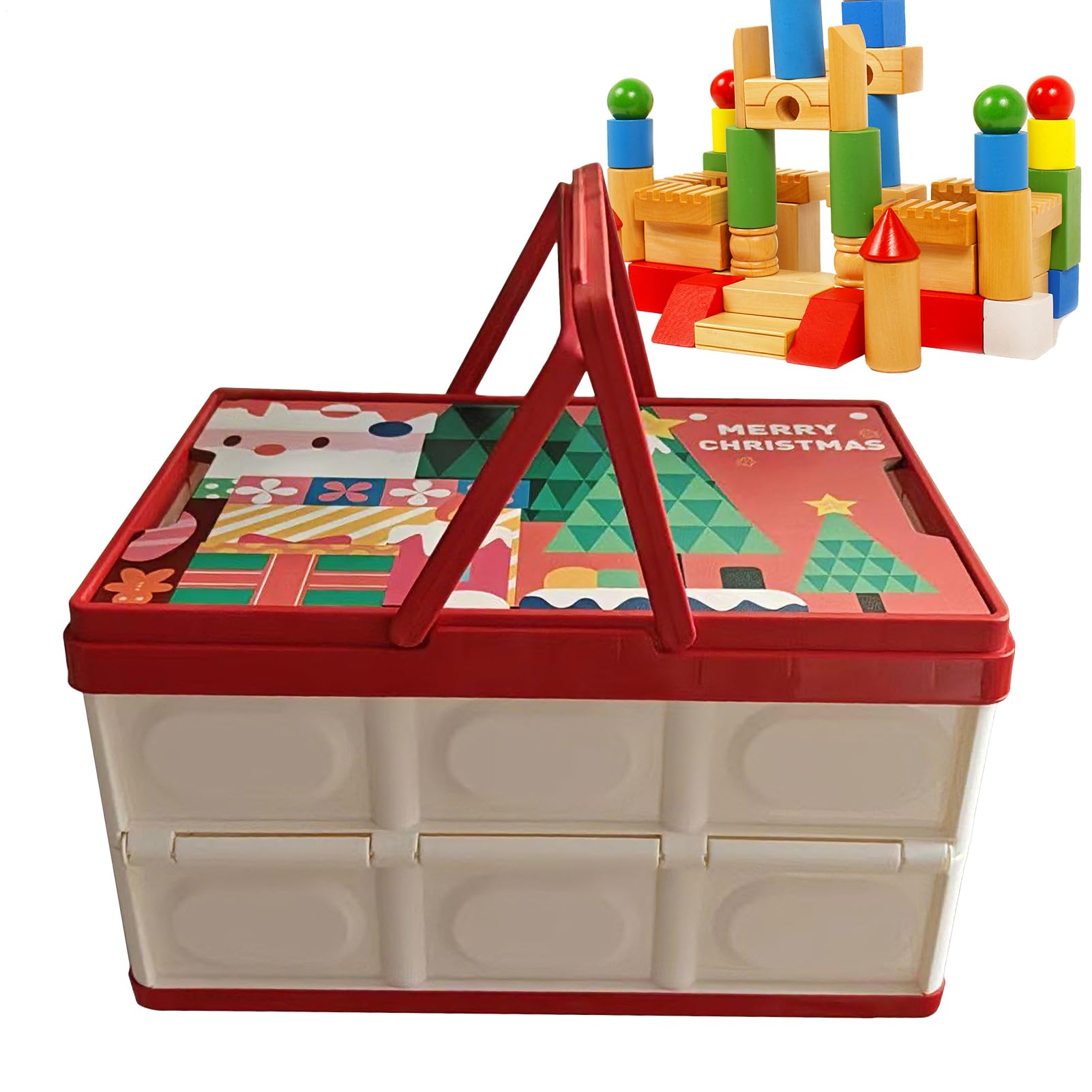 Boîte rangement décorations Noël portable pour camping-car et voyage en famille