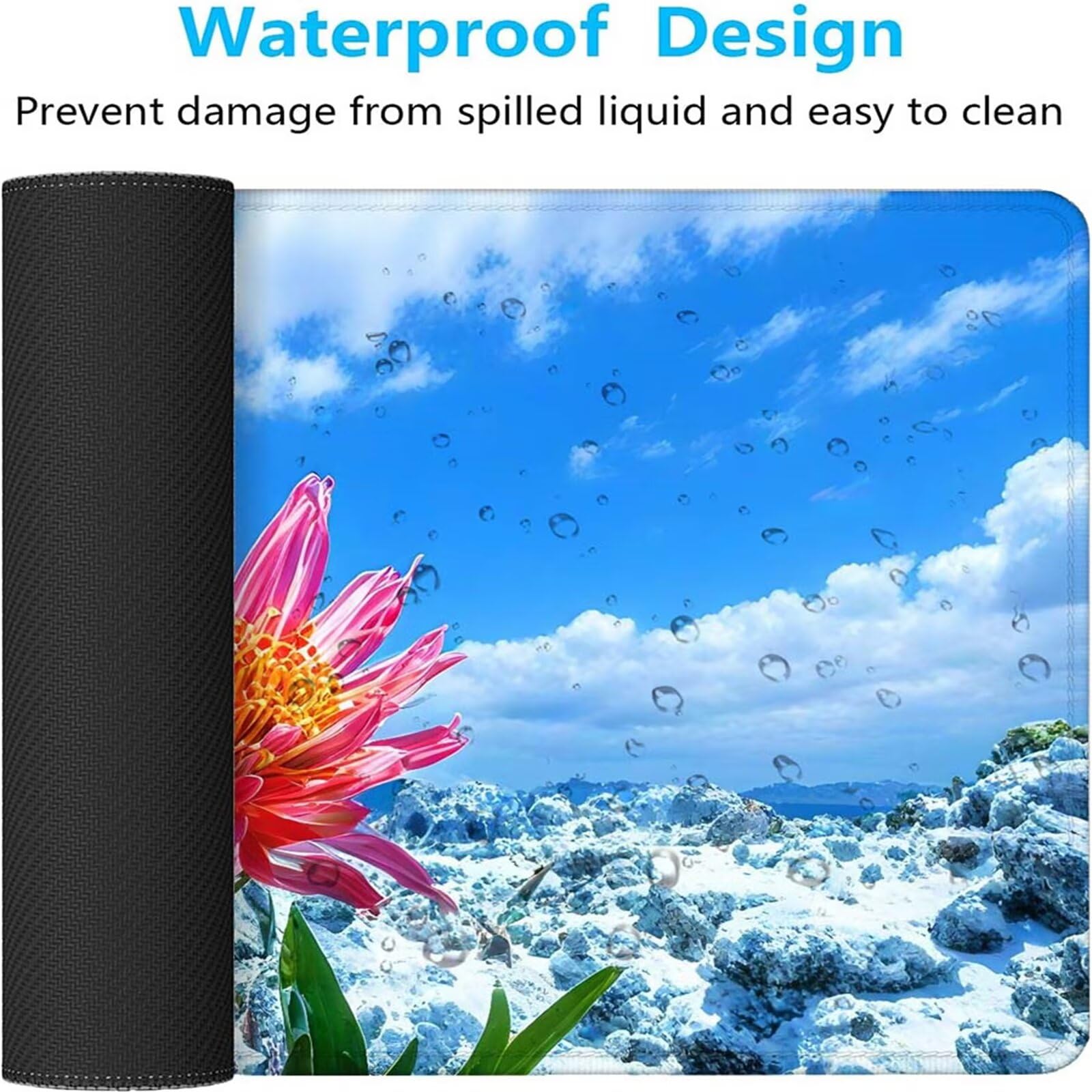 Alfombrilla Ratón Flor Nieve Alfombrilla Ratón XXL 1400x600x3mm Mouse Pad Resiste Salpicaduras, Extendida de Gran Tamaño con Bordes Cosidos, Mejora Precisión y Velocidad, Antideslizante,Duradera y-273