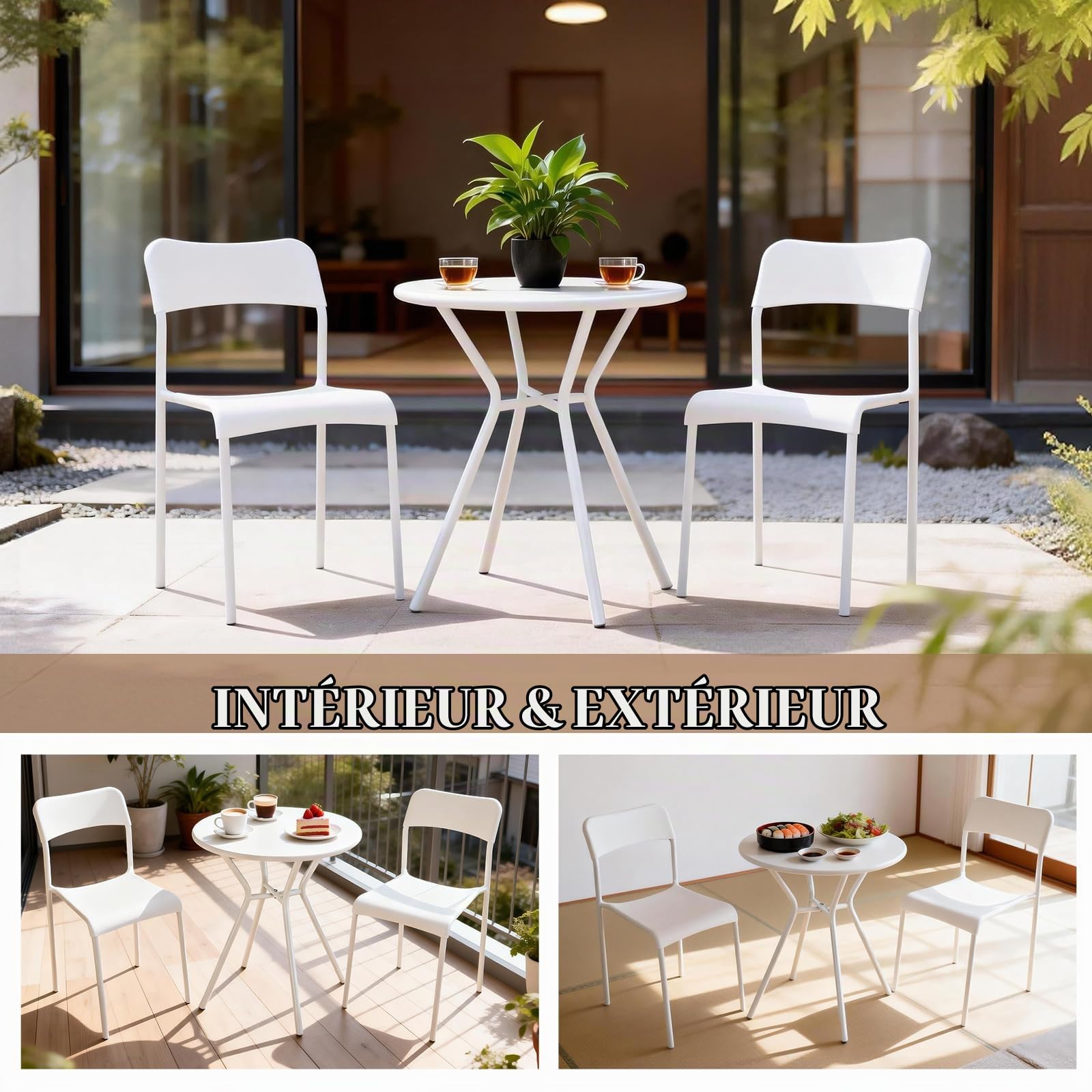 Ensemble Bistro Extérieur 2 Pers Table Métal 3 Pièces Blanc