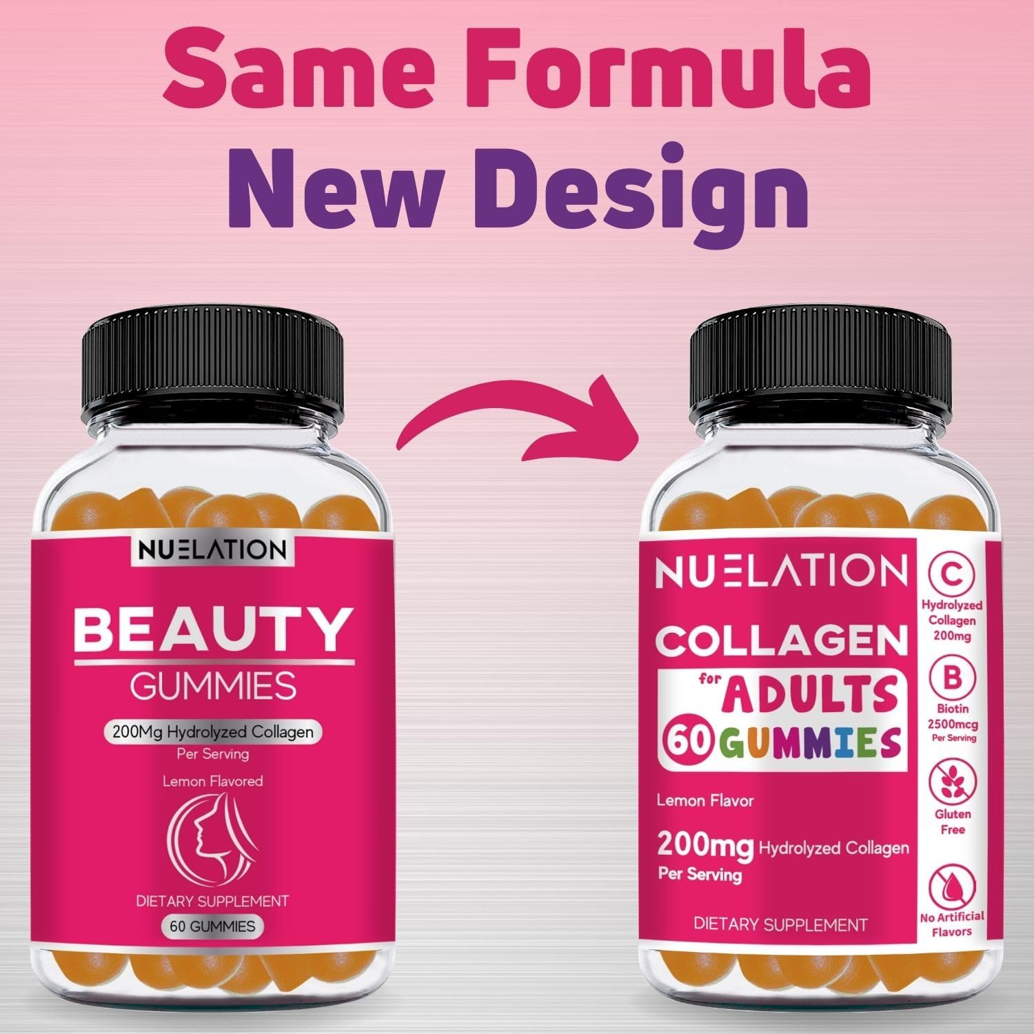 NUELATION 200mg Hydrolyzed Collagen Gummies with 2500mcg Biotin