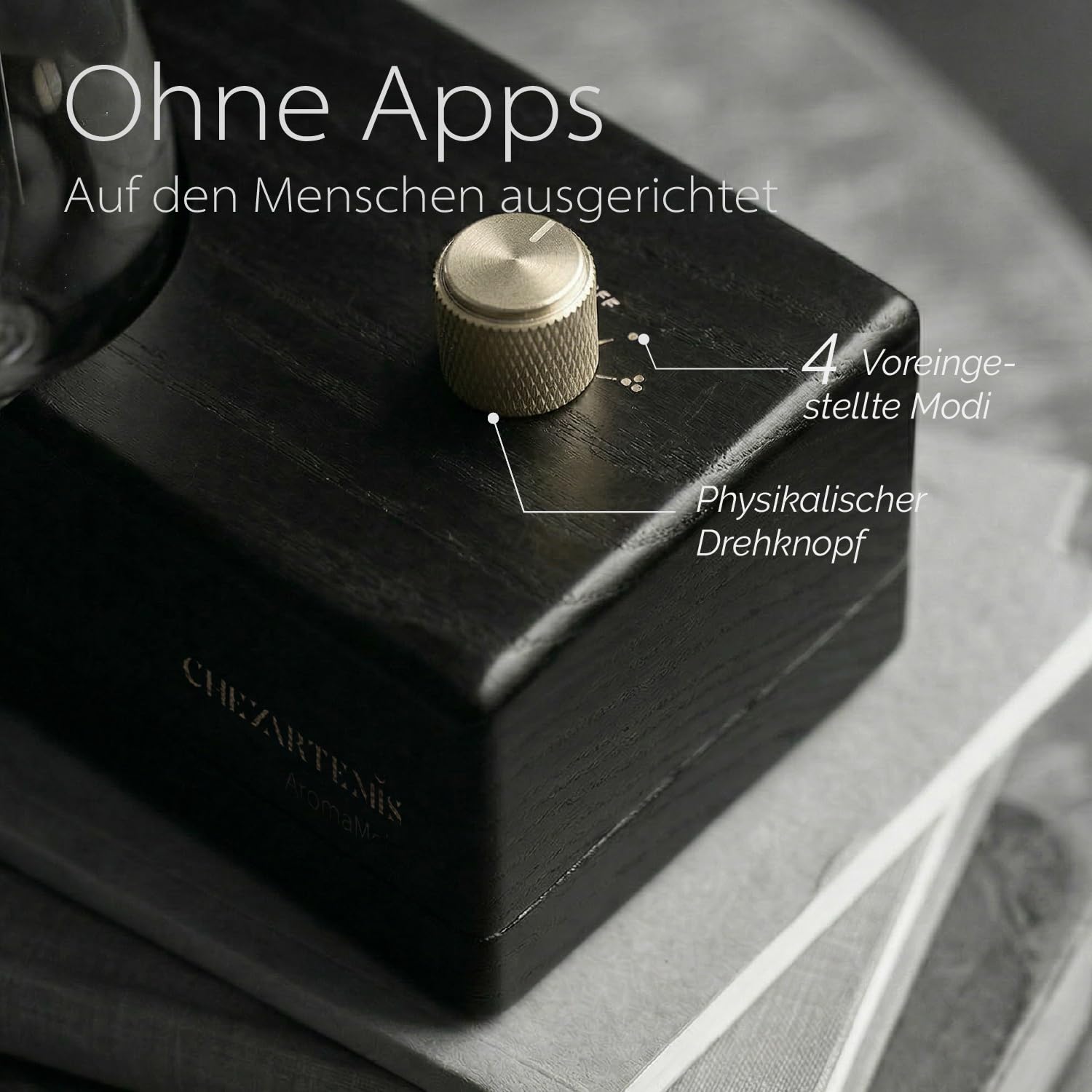 Black Obsidian Aroma Diffuser ohne Wasser für Aromatherapie | Rauchglas Vernebler & Dunkler Holzsockel, Plastikfrei und BPA-frei, Wiederaufladbar & 7-10 Tage Akku, Duftreichweite 60 m²