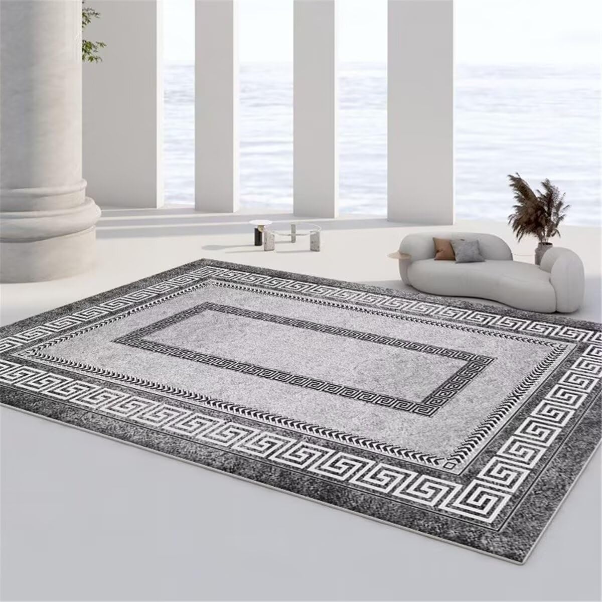 Tappeti Salone Cuscini Da Pavimento Grandi Tappeto da salotto minimalista grigio dal design geometrico quadrato di facile manutenzione Tappeto Salone 80X150CM