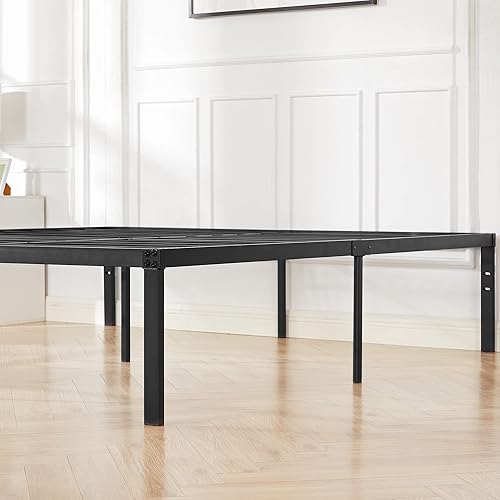Miniatura 4 de VECELO Base de cama de plataforma tamaño King de 18 pulgadas base de colchón resistente con soporte de listones de acero no necesita somier sin