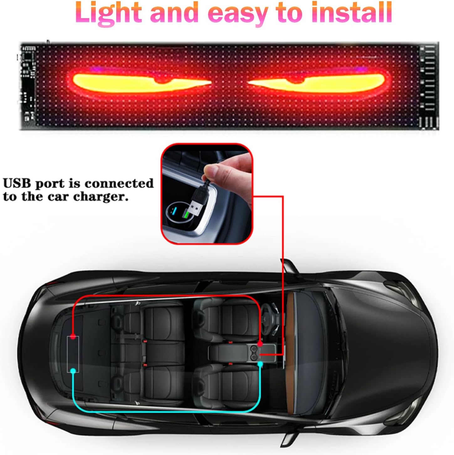 Upgrade Devil Eyes Light for car/Truck Windshield, 1PCS 23.4"X4.7" ojos led para carro,car Eyes Animated led,Scrolling Bright Advertising LED Sign for Car, Store, Party, Bar, Concert