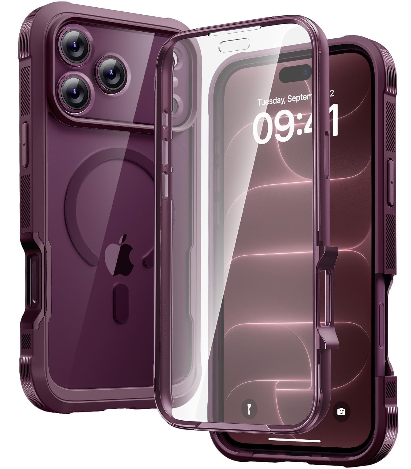 Diaclara Magnetic for iPhone 18 Pro Case with Screen Protector, Burgundy