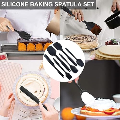 Miniatura 7 de Juego de espátulas de silicona resistente al calor, espátula de goma de grado alimenticio, 6 piezas, color negro