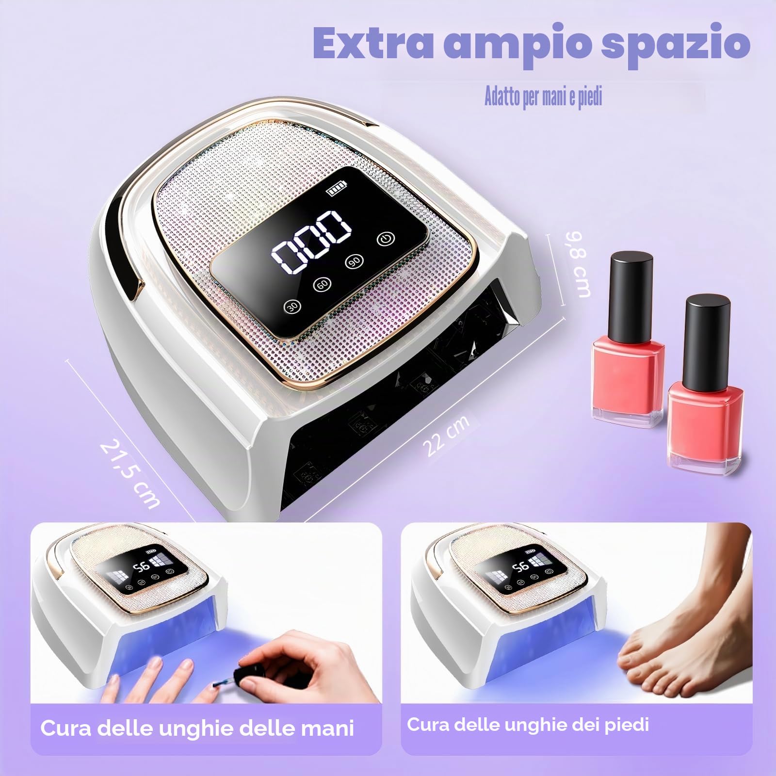 Lampada Unghie UV LED Professionale per Gel e Semipermanente | 120W Fornetto Unghie con 4 Timer 30/60/90/120S, Sensore Automatico Display LCD AS-2502W