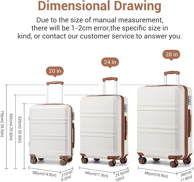 Kono Fashion Luggage Lightweight ABS 12" 20" 24" 28"