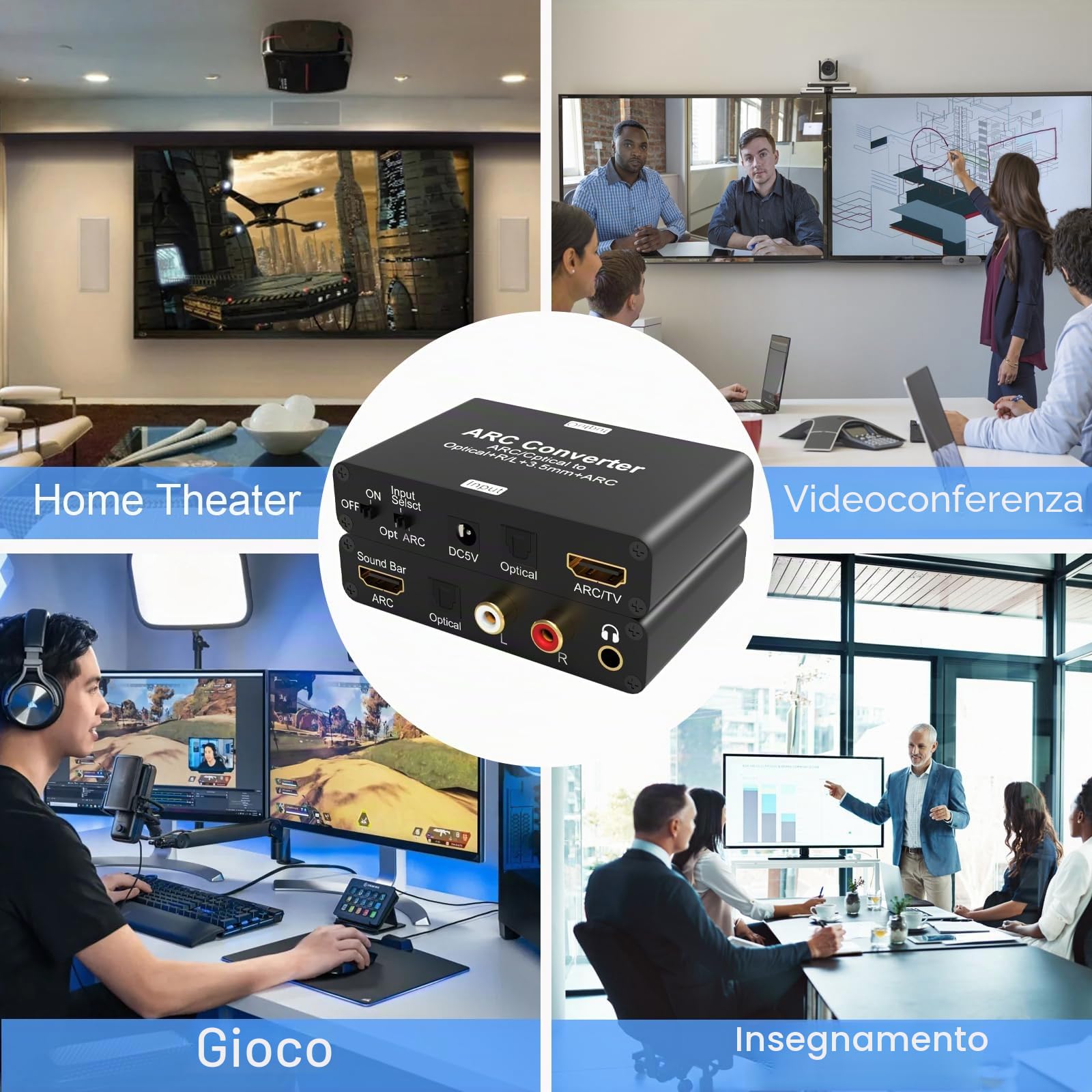 Estrattore audio HDMI ARC 192 kHz DAC audio, Tendak ARC/Optical Toslink SPDIF a SPDIF RCA L/R 3,5 mm Aux Stereo Audio Adapter HDMI ARC Audio TV e convertitore audio digitale a analogico